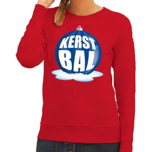 Foute feest kerst sweater met blauwe kerstbal op rode sweater voor dames 2XL (44)  -