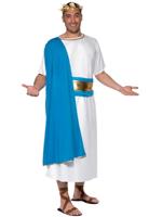 Roman Senator Costume, Blue & White, Robe, Belt & Headpiece, (L)