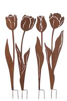 J-Line Decoratie Tuin Bloemen Ijzer Roest Large Assortiment Van 4 - Tuinsteker 112 cm hoog