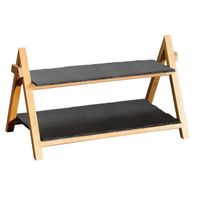 Bamboehouten/leistenen etagere met 2 lagen 24 x 43 x 27 cm   - - thumbnail