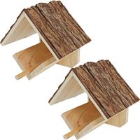 2x stuks vogelhuisje/voederhuisje/pindakaashuisje hout met dak van boomschors 16 cm