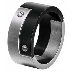 Mendes heren ring edelstaal Schroef Zwart Zilver-20mm