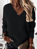 Casual Loose V Neck Plain Sweatshirt