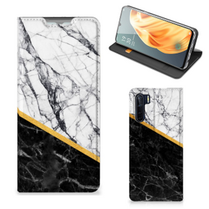 OPPO Reno3 | A91 Standcase Marmer Wit Zwart - Origineel Cadeau Man