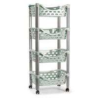 Plasticforte Trolley - keukentrolley op wieltjes - 4-laags - groen - kunststof - 40 x 88 cm