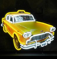 Yellow New York Taxi Cab Neon Verlichting Met Achterplaat 78 x 60 cm - thumbnail