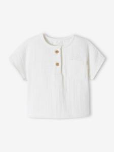 Babyshirt met Tunesische hals van katoengaas, aanpasbaar ecru