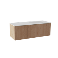 Balmani Forma zwevend badmeubel 135 x 55 cm naturel eiken met Tablo Oval asymmetrisch rechtse wastafel in solid surface mat wit, Verticale symmetrische rechte ribbel