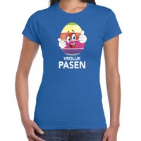 Paasei met duimen schuin omhoog vrolijk Pasen t-shirt blauw voor dames - Paas kleding / outfit - thumbnail