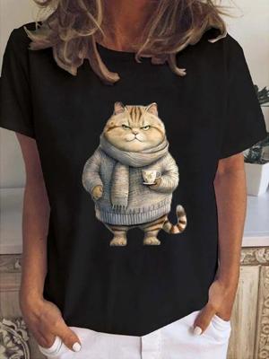 Casual Crew Neck Cotton-Blend T-Shirt