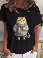 Casual Crew Neck Cotton-Blend T-Shirt