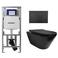 Wiesbaden Stereo toiletset rimless inclusief UP320 toiletreservoir met softclose zitting met bedieningsplaat mat zwart 0701131/SW706188/sw417829/ - thumbnail