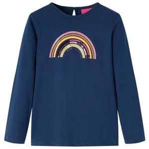 Kindershirt met lange mouwen regenboogprint 128 marineblauw