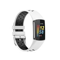 By Qubix - Compatible met Fitbit Charge 5 - Fitbit Charge 6 Sportbandje met gesp - Wit/zwart - Tweekleurig - Maat: L - Compatible fitbit bandje