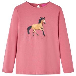 Kindershirt met lange mouwen paardenprint 140 oudroze