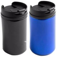 Set van 2x stuks Warmhoudbekers/warm houd bekers metallic zwart en blauw 300 ml