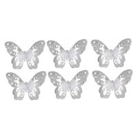 6x Zilveren Decoratie Vlinders Op Clip 14 Cm - Woondecoratie/hobby/kerstboomversiering Vlinders