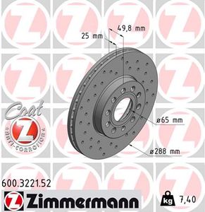 Remschijf SPORT REMSCHIJF COAT Z ZIMMERMANN, Remschijftype: Binnen geventileerd, u.a. für Seat, VW, Skoda, Audi