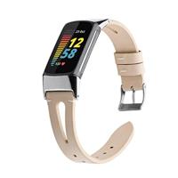 By Qubix - Compatible met Fitbit Charge 5 - Fitbit Charge 6 bandje - PU leather - Beige - Compatible fitbit bandje