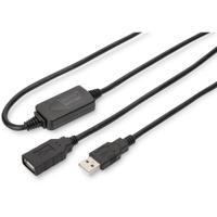 Digitus USB-kabel USB 2.0 USB-A bus, USB-A stekker 15.00 m Zwart Met USB, Met verlengkabel DA-73101