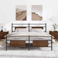 vidaXL Bedframe zonder matras metaal bruin eikenkleurig 160x200 cm, tweepersoonsbed, bedombouw, logeerbed, bed, ledikant, bed frame, metalen bedframe