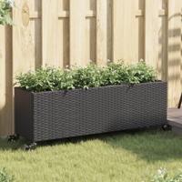 Plantenbak met wielen 3 potten 107x32x38 cm poly rattan zwart