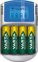 Varta Caricabatterie LCD per AA/AAA con 4 Batterie AA 2600 mAh, Adattatore 12V e Cavo USB Inclusi