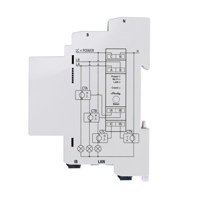 Shelly Pro 3EM Elektriciteitsmeter WiFi, Bluetooth