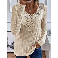 Dames Blouse Kant Lapwerk Casual Uitgaan Modieus Dagelijks Lange mouw Ronde hals Khaki Lente Lightinthebox - thumbnail