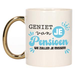 Bellatio Decorations Cadeau mok voor collega - afscheid/pensioen - blauw met gouden oor - keramiek   -