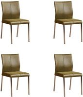 Set van 4 Olijfgroene leren moderne eetkamerstoelen Basic - poot vierkant rvs - Vintage Leer Olive (olijfgroen leer)