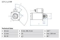 Startmotor / Starter BOSCH, Spanning (Volt)12V, u.a. für Abarth, Fiat, Alfa Romeo, Lancia, Ford, Jeep