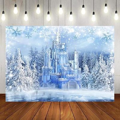 Winter landschap Kerstmis bos wonderland achtergrond Happy Birthday Party fotografie achtergrond banner decoratie babyshower 300x200