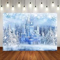 Winter landschap Kerstmis bos wonderland achtergrond Happy Birthday Party fotografie achtergrond banner decoratie babyshower 300x200