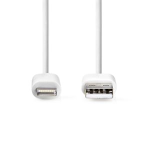 Nedis Lightning Kabel | USB 2.0 | Apple Lightning 8-Pins | USB-A Male | 480 Mbps | Vernikkeld | 2.00 m | Rond | PVC | Wit | Label - CCGL39300WT20