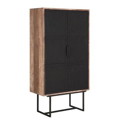 Opbergkast Odeon (2x metalen deur) | Metaal Hout  | Teak | Zwart Donkerbruin