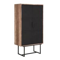 Opbergkast Odeon (2x metalen deur) | Metaal Hout  | Teak | Zwart Donkerbruin