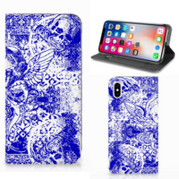 Mobiel BookCase Apple iPhone Xs Max Angel Skull Blauw