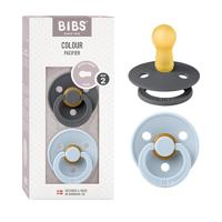 BIBS Colour Speen verpakking van 2 stuks. BPA-vrij, Ronde speen. Natuurlijk rubberlatex, Maat 2 (6-18 maanden), Iron/Baby Blue