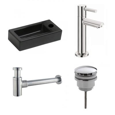 Fonteinset Rhea Zwart Rechthoek Rechts 36.5x18x9cm Toiletkraan Clickwaste Sifon Chroom