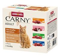 Carny Kattenvoer, natvoer zonder granen en suiker, hartige variant mixpack (8 x 85 g), natvoer voor volwassen katten, van animonda met verse vleselijke ingrediënten