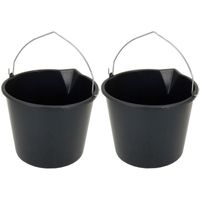 2x Stuks stevige zwarte huishoud emmer 16 liter met tuit - thumbnail