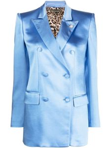 Philipp Plein blazer satiné à boutonnière croisée - Bleu