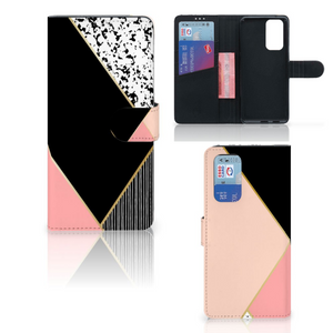 OnePlus 9 Pro Book Case Zwart Roze Vormen