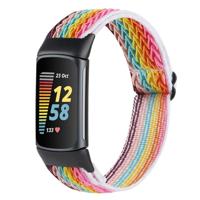By Qubix - Compatible met Fitbit Charge 5 - Fitbit Charge 6 Elastische solo loop nylon bandje - Multicolor - Compatible fitbit bandje