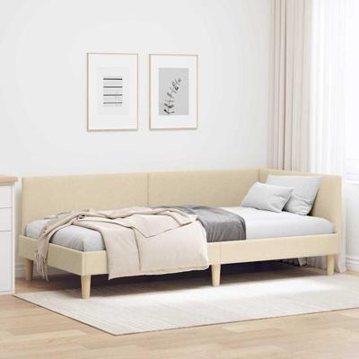 Hoekbedframe Crème 90 x 190 cm Stof en Geïmproviseerd hout