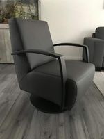 Leren draaifauteuil met stalen frame en schotelvoet - grijs leer - Echt leer, Industrieel, ontdek de vele Leersoorten en Kleuren bij ShopX - thumbnail