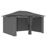 vidaXL Tuinpaviljoen met Gordijnen Tuinprieel Prieel Paviljoen Partytent Feesttent Tuintent Zonnescherm Zonwering Zonluifel Tuintenten 4x3 m Antraciet