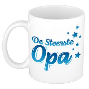 De stoerste opa cadeau mok / beker wit en blauw - verjaardag / bedankt kado opa