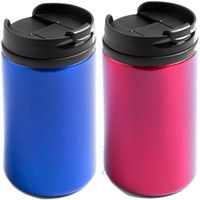 Set van 2x stuks Warmhoudbekers/warm houd bekers metallic rood en blauw 320 ml - thumbnail